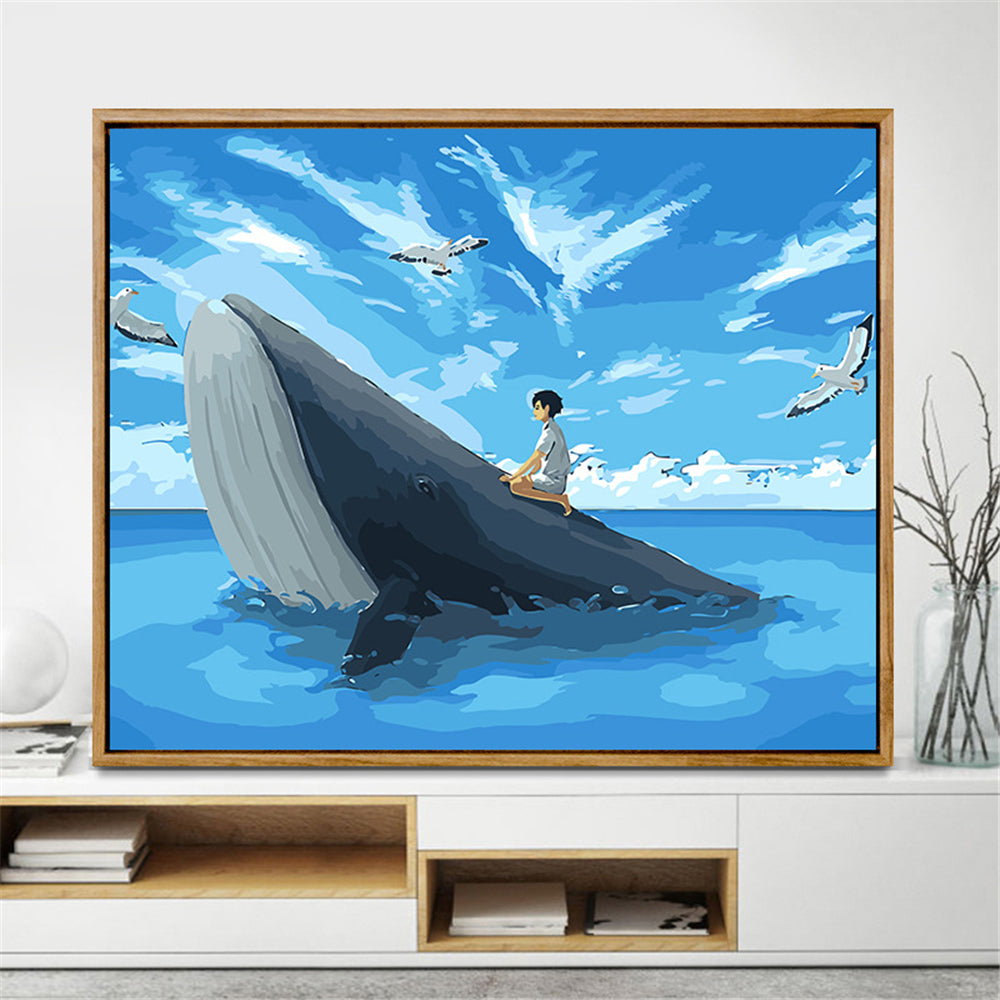 Man And The Ocean By Number Painting With Frame Adult Kit Color Painting Cloth DIY Oil Paint Picture By Number