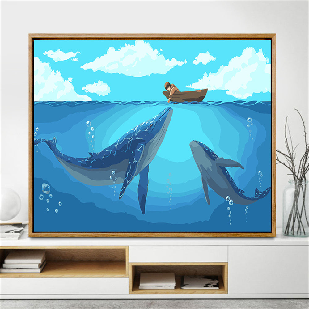 Man And The Ocean By Number Painting With Frame Adult Kit Color Painting Cloth DIY Oil Paint Picture By Number