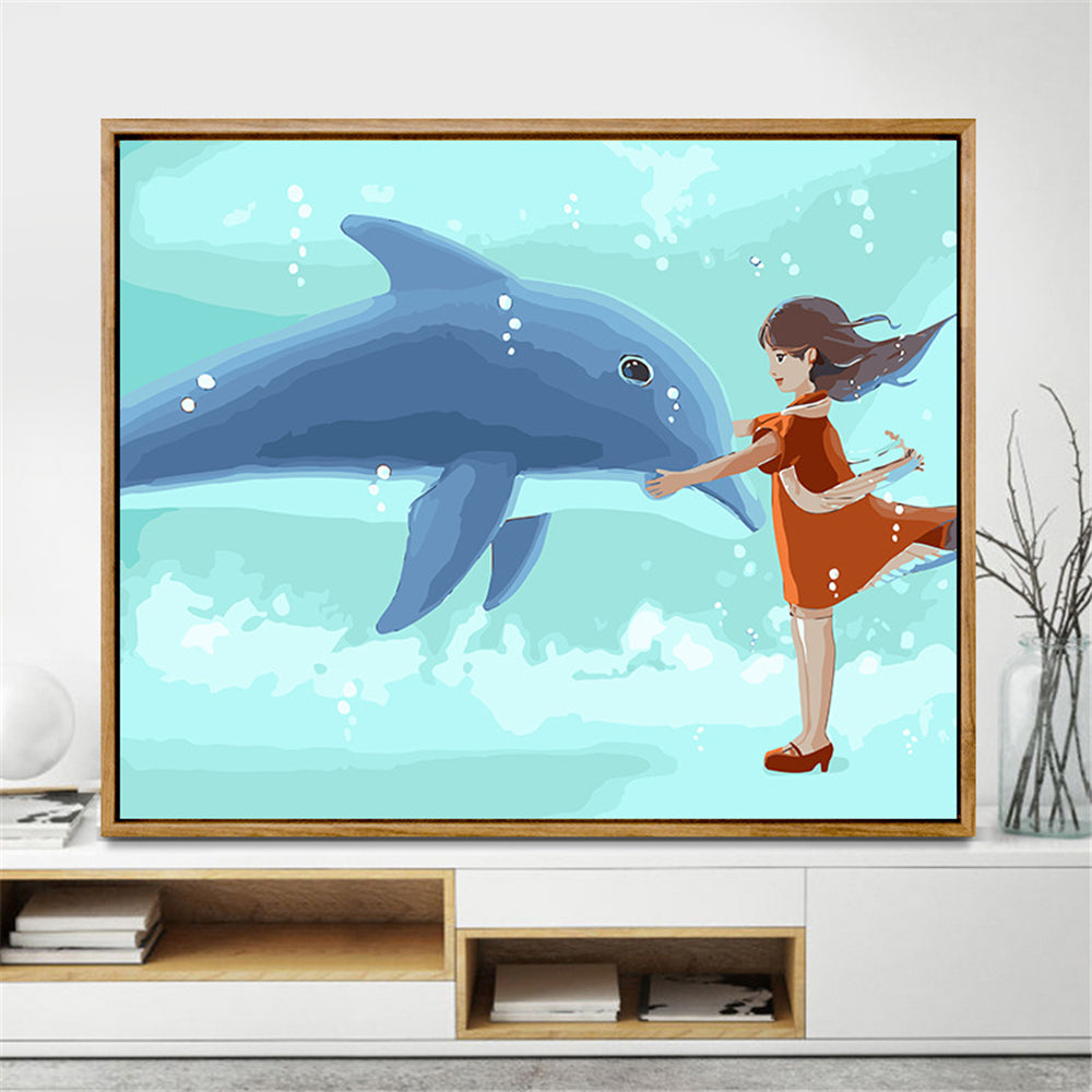 Man And The Ocean By Number Painting With Frame Adult Kit Color Painting Cloth DIY Oil Paint Picture By Number